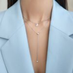 Wholesale sterling silver Y necklace with 925 long chain and zircon pendant – platinum plated minimalist jewelry from JuneJewelry.com