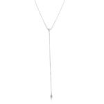 Wholesale sterling silver Y necklace with 925 long chain and zircon pendant – platinum plated minimalist jewelry from JuneJewelry.com