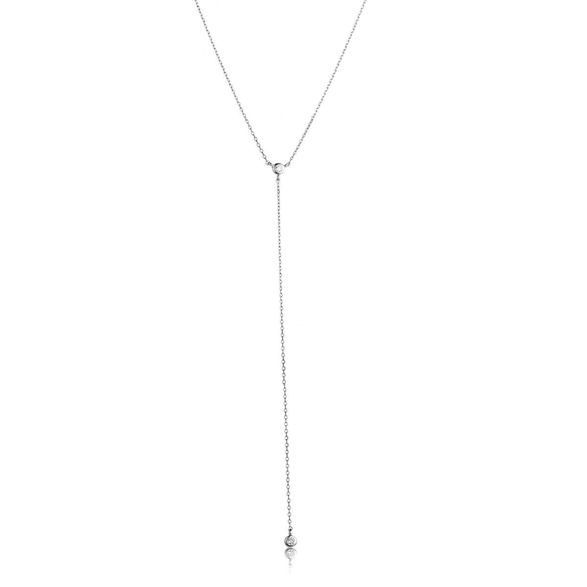 1001182 (7) Wholesale sterling silver Y necklace with 925 long chain and zircon pendant – platinum plated minimalist jewelry from JuneJewelry.com