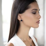 Wholesale sterling silver black onyx clover jewelry set – necklace, bracelet, ring, earrings, and ear studs from JuneJewelry.com