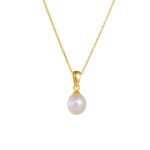 Sterling silver minimalist pearl pendant necklace with natural freshwater pearl – 18K gold or platinum plated from JuneJewelry.com