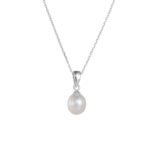 Sterling silver minimalist pearl pendant necklace with natural freshwater pearl – 18K gold or platinum plated from JuneJewelry.com