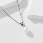 Sterling silver minimalist pearl pendant necklace with natural freshwater pearl – 18K gold or platinum plated from JuneJewelry.com