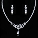 Wholesale bridal necklace and earrings set with platinum plating and zircon accents, ideal for bulk jewelry orders from JuneJewelry.com.
