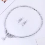 Wholesale bridal necklace and earrings set with platinum plating and zircon accents, ideal for bulk jewelry orders from JuneJewelry.com.