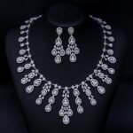 Wholesale marquise zircon necklace and earring set in platinum-plated copper from JuneJewelry.com – elegant fashion jewelry for bulk orders.