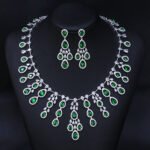 Wholesale marquise zircon necklace and earring set in platinum-plated copper from JuneJewelry.com – elegant fashion jewelry for bulk orders.