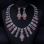 Wholesale marquise zircon necklace and earring set in platinum-plated copper from JuneJewelry.com – elegant fashion jewelry for bulk orders.
