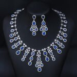 Wholesale marquise zircon necklace and earring set in platinum-plated copper from JuneJewelry.com – elegant fashion jewelry for bulk orders.