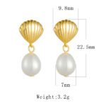 Wholesale Shell Pearl Drop Earrings, S925 sterling silver, with natural irregular freshwater pearls and a shell design, available in 18K gold or platinum plating, ideal for fashion jewelry wholesale from junejewelry.com.