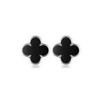 Wholesale sterling silver black onyx clover jewelry set – necklace, bracelet, ring, earrings, and ear studs from JuneJewelry.com