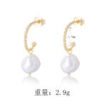 Wholesale C-Shape Pearl Earrings, 925 sterling silver, with natural irregular freshwater pearls, 18K gold plated, ideal for fashion jewelry wholesale from junejewelry.com.