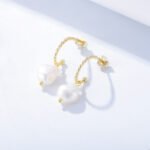 Wholesale C-Shape Pearl Earrings, 925 sterling silver, with natural irregular freshwater pearls, 18K gold plated, ideal for fashion jewelry wholesale from junejewelry.com.