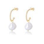 Wholesale C-Shape Pearl Earrings, 925 sterling silver, with natural irregular freshwater pearls, 18K gold plated, ideal for fashion jewelry wholesale from junejewelry.com.