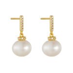 Wholesale Zircon Pearl Drop earrings, S925 sterling silver, with natural freshwater pearls and zircons, French niche design, ideal for cross-border fashion jewelry wholesale from junejewelry.com.