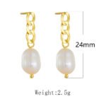 Wholesale Baroque Pearl Earrings, 925 sterling silver, with natural freshwater baroque pearls and a Cuban chain design, available in 18K gold or platinum plating, ideal for fashion jewelry wholesale from junejewelry.com.