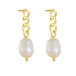 Wholesale Baroque Pearl Earrings, 925 sterling silver, with natural freshwater baroque pearls and a Cuban chain design, available in 18K gold or platinum plating, ideal for fashion jewelry wholesale from junejewelry.com.
