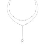 Wholesale silver geometric necklace with 925 sterling silver double chain and round zircon pendants – platinum plated from JuneJewelry.com