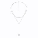 Wholesale silver geometric necklace with 925 sterling silver double chain and round zircon pendants – platinum plated from JuneJewelry.com