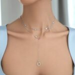 Wholesale silver geometric necklace with 925 sterling silver double chain and round zircon pendants – platinum plated from JuneJewelry.com