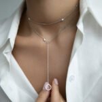 Wholesale silver geometric necklace with 925 sterling silver double chain and round zircon pendants – platinum plated from JuneJewelry.com