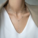 Wholesale silver geometric necklace with 925 sterling silver double chain and round zircon pendants – platinum plated from JuneJewelry.com