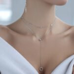 Wholesale silver geometric necklace with 925 sterling silver double chain and round zircon pendants – platinum plated from JuneJewelry.com