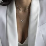 Wholesale sterling silver geometric Y necklace with zircon inlay – long platinum plated fashion jewelry from JuneJewelry.com