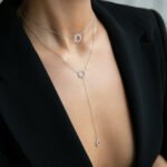 Wholesale sterling silver geometric Y necklace with zircon inlay – long platinum plated fashion jewelry from JuneJewelry.com