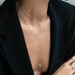 Wholesale sterling silver geometric Y necklace with zircon inlay – long platinum plated fashion jewelry from JuneJewelry.com