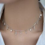 Wholesale sterling silver star and lightning pendant necklace – dainty platinum plated celestial choker from JuneJewelry.com