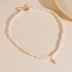 Wholesale Beaded Pearl Necklace, featuring freshwater cultured pearls, 18K gold plated, and an elegant European INS style design, ideal for fashion jewelry wholesale from junejewelry.com.