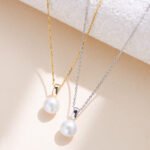 Wholesale sterling silver minimalist pearl pendant necklace with single freshwater pearl – 18K gold or platinum plated from JuneJewelry.com
