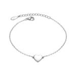 Wholesale sterling silver heart bracelet with polished love charm – minimalist platinum plated 925 chain from JuneJewelry.com