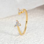 Wholesale dainty zircon ring in adjustable open style with 18K gold-plated brass and fine zircon accents for minimalist fashion lovers.