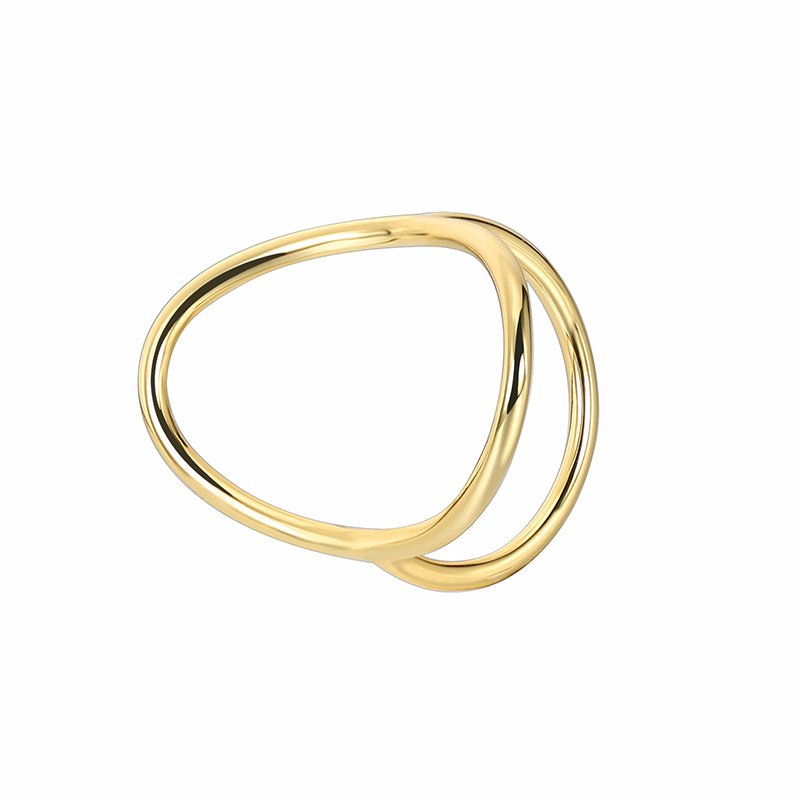 R0293 (1) Wholesale French minimalist ring with geometric cut-out design in 18K gold plating - stackable brass finger jewelry | JuneJewelry.com