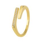 Wholesale open zircon ring with micro-paved stones and 18K gold plating, French minimalist adjustable ring from JuneJewelry.com.