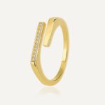 Wholesale open zircon ring with micro-paved stones and 18K gold plating, French minimalist adjustable ring from JuneJewelry.com.
