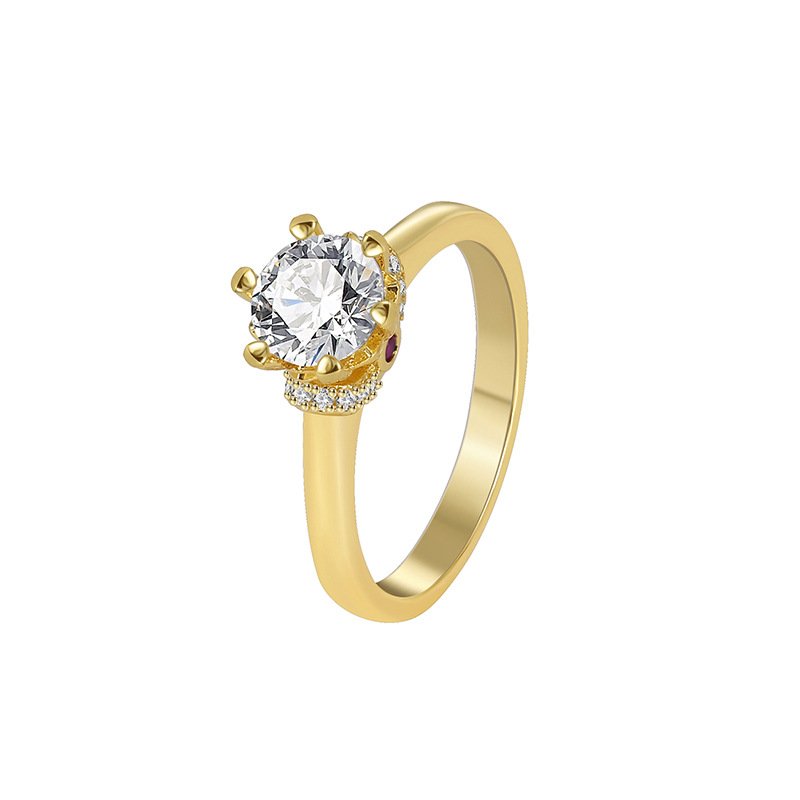 R0344 (1) Six-prong cubic zirconia gold ring for women – minimalist solitaire design, wholesale jewelry