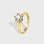 Six-prong cubic zirconia gold ring for women – minimalist solitaire design, wholesale jewelry