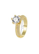 Wholesale six prong zircon ring in 18K gold plated brass – vintage style women’s fashion jewelry from JuneJewelry.com