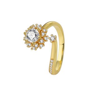 Wholesale irregular zircon ring in 18K gold plated brass – bold fashion jewelry for women from JuneJewelry.com