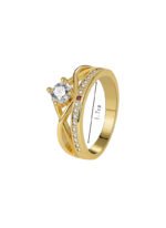 Wholesale zircon gold ring for women – 18K gold plated brass with white zircon from JuneJewelry.com, fashion jewelry for bulk orders.