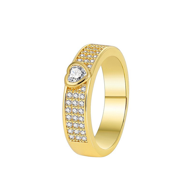 R0354 (1) Wholesale heart zircon ring for women with 18K gold plated brass – minimalist romantic jewelry from JuneJewelry.com.