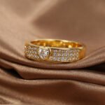 Wholesale heart zircon ring for women with 18K gold plated brass – minimalist romantic jewelry from JuneJewelry.com.