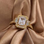 Wholesale wide band octagon zircon ring for women – vintage 18K gold plated fashion ring from JuneJewelry.com.