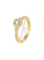 Wholesale minimalist CZ ring featuring an 18k gold plated copper design with intricate micro-pave white zircons from junejewelry.com