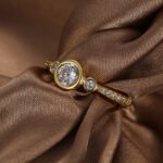 Wholesale minimalist CZ ring featuring an 18k gold plated copper design with intricate micro-pave white zircons from junejewelry.com