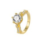 Wholesale retro design zircon ring featuring an 18k gold plated copper design with sparkling zircons from junejewelry.com