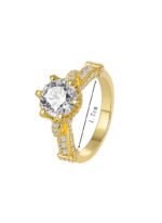 Wholesale retro design zircon ring featuring an 18k gold plated copper design with sparkling zircons from junejewelry.com